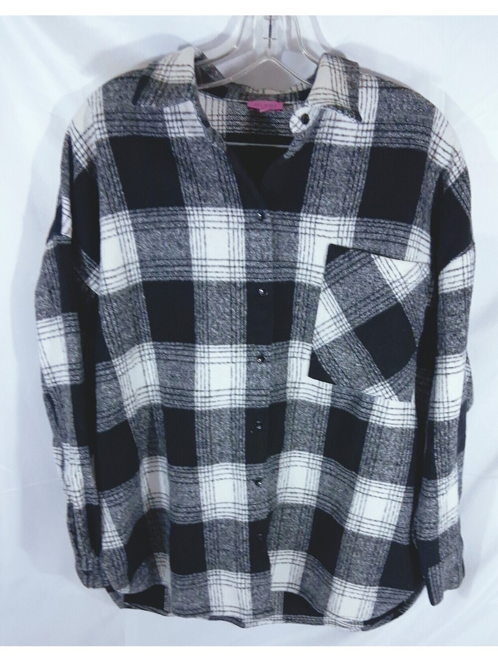 Mi Ami for FRANCESCA'S Black and White Plaid Shacket M Button-UP GBLNG1030